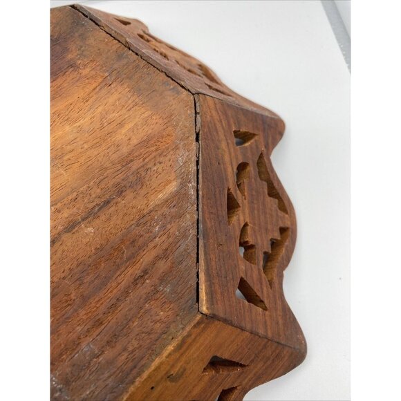 Vintage Octagonal Wood Serving 10.5" Tray Floral Center Hand Carved Artisan Boho - Picture 16 of 16